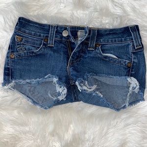 Distressed jean shorts